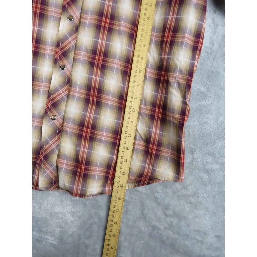 Banana‎ Republic Mens L Plaid Western Snap Shirt Ombre Shadow Plaid Cotton